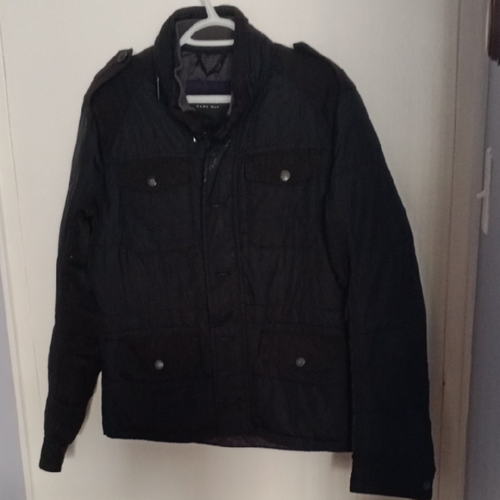 Zara Black Quilted Military-Style Field Jacket